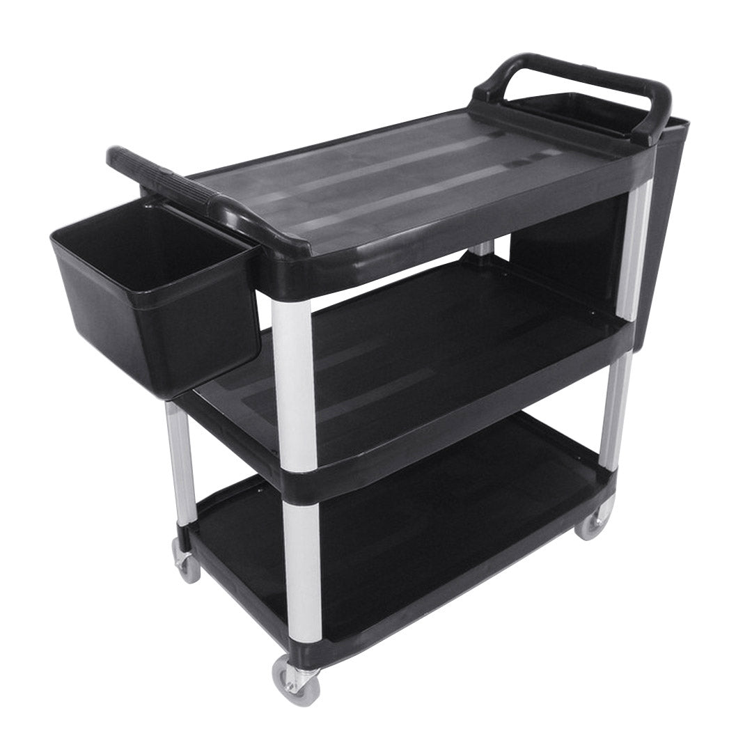 SOGA 3 Tier Food Trolley Food Waste Cart With Two Bins Storage Kitchen Black Large • LUZ-FoodCartRubbishWithWasteBinsL