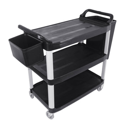SOGA 3 Tier Food Trolley Food Waste Cart With Two Bins Storage Kitchen Black Large • LUZ-FoodCartRubbishWithWasteBinsL