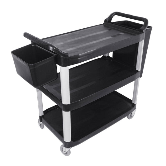 SOGA 3 Tier Food Trolley Food Waste Cart With Two Bins Storage Kitchen Black Large • LUZ-FoodCartRubbishWithWasteBinsL
