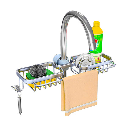 SOGA Silver Kitchen Sink Organiser Faucet Soap Sponge Caddy Rack Drainer with Towel Bar Holder LUZ-TAN1031