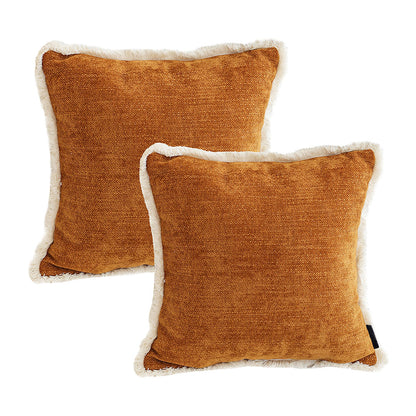 SOGA 2X 45cm Home Aesthetic Chenille Texture Tassel Square Sunset Orange Throw Pillow • LUZ-FrenchCushion247X2