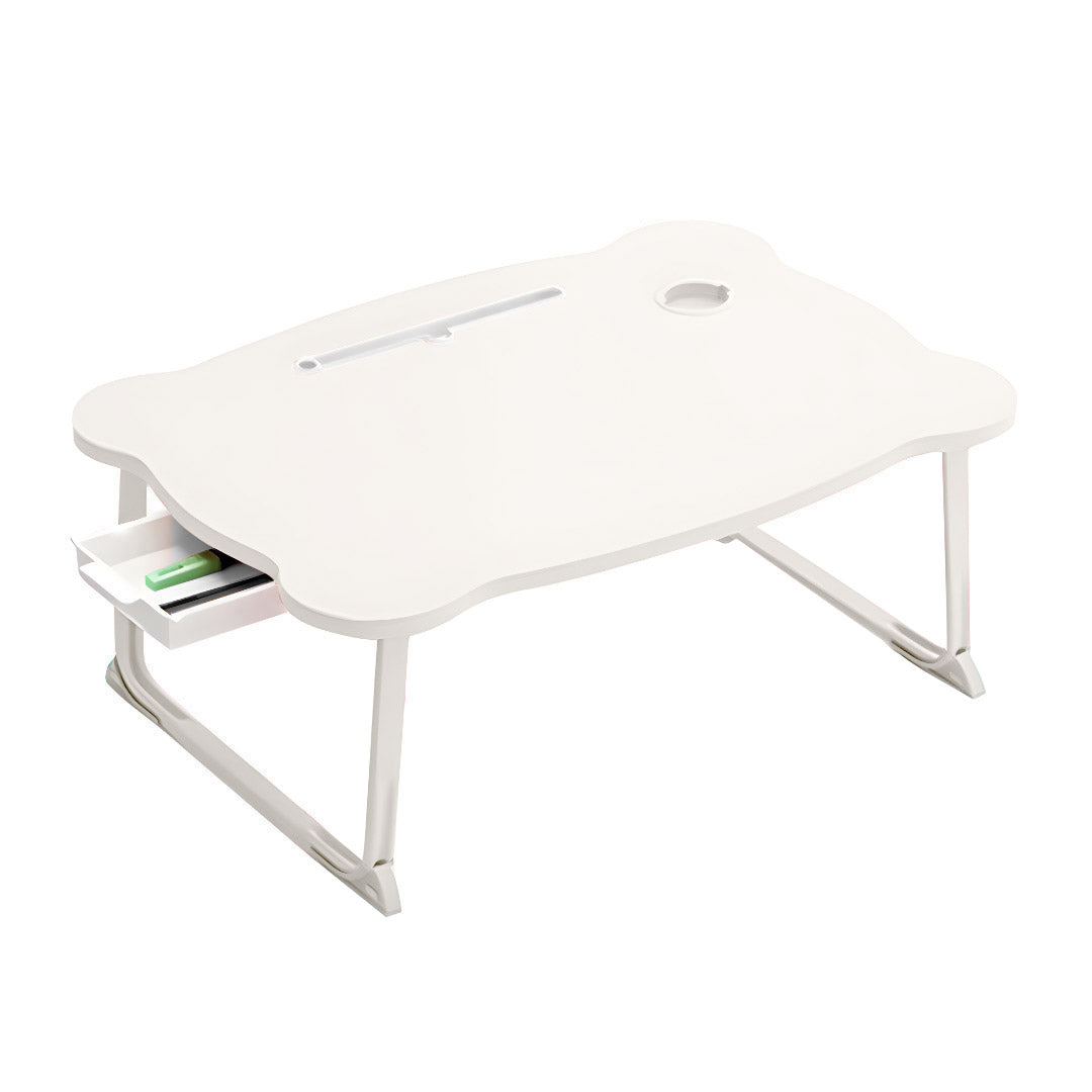 SOGA White Portable Bed Table Adjustable Folding Mini Desk With Mini Drawer and Cup-Holder Home Decor • LUZ-BedTableM666
