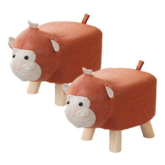SOGA 2X  Orange Children Bench Monkey Character Round Ottoman Stool Soft Small Comfy Seat Home Decor • LUZ-AniStool24X2