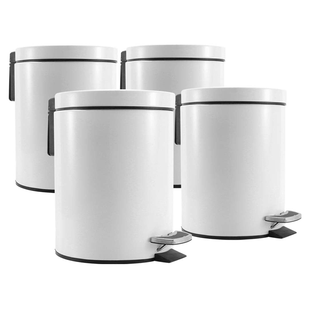 SOGA 4X 12L Foot Pedal Stainless Steel Rubbish Recycling Garbage Waste Trash Bin Round White • LUZ-RubbishBinRound12LWhiteX4
