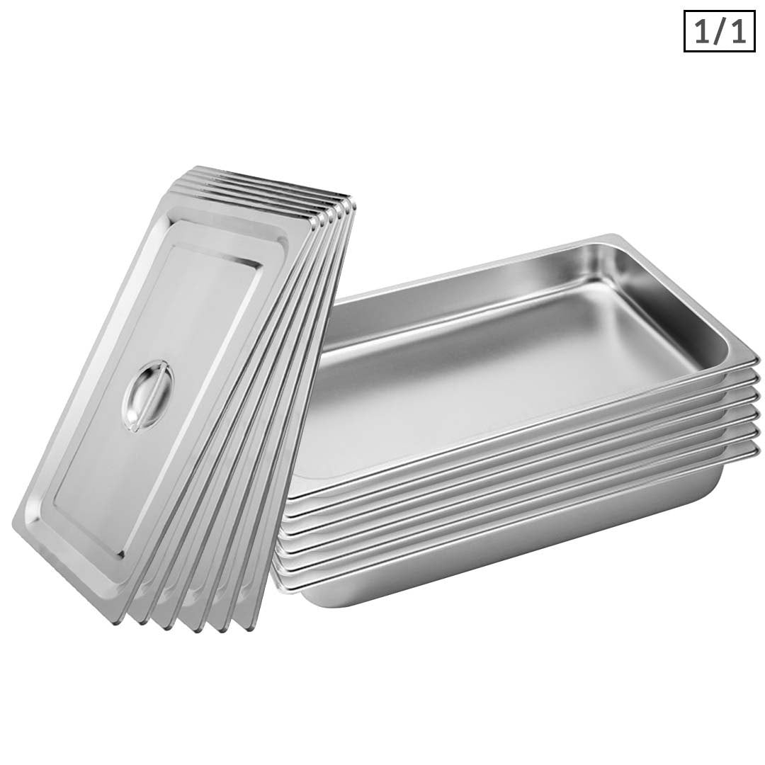 SOGA 6X Gastronorm GN Pan Full Size 1/1 GN Pan 6.5cm Deep Stainless Steel Tray With Lid • LUZ-GP5403wLidX6
