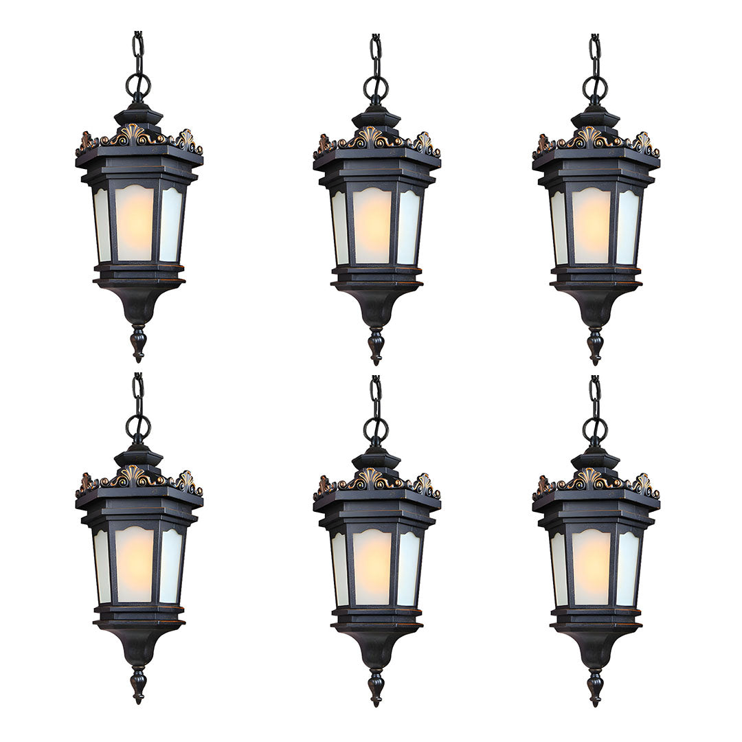 Vintage Lamp 6X 54.5cm Elegant Aluminum & Glass Lantern Chandelier Classic Hanging Light Fixture Antique Style • LUZ-Lamp320HangX6