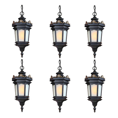 Vintage Lamp 6X 54.5cm Elegant Aluminum & Glass Lantern Chandelier Classic Hanging Light Fixture Antique Style • LUZ-Lamp320HangX6