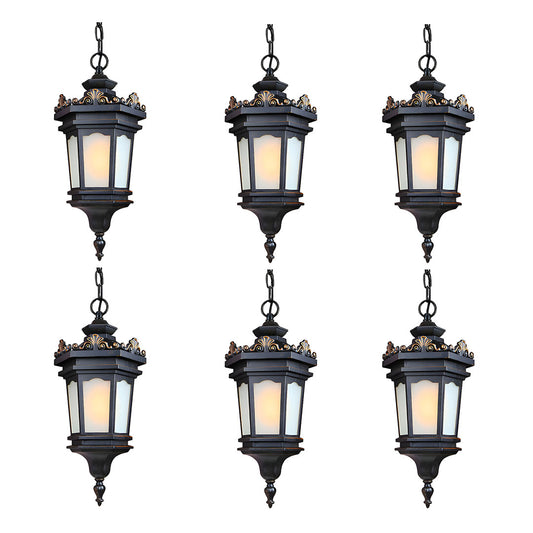 Vintage Lamp 6X 54.5cm Elegant Aluminum & Glass Lantern Chandelier Classic Hanging Light Fixture Antique Style • LUZ-Lamp320HangX6