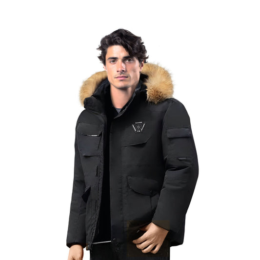 abbee Black 2XL Winter Fur Hooded Down Jacket Stylish Lightweight Quilted Warm Puffer Coat • LUZ-DJ-5858G