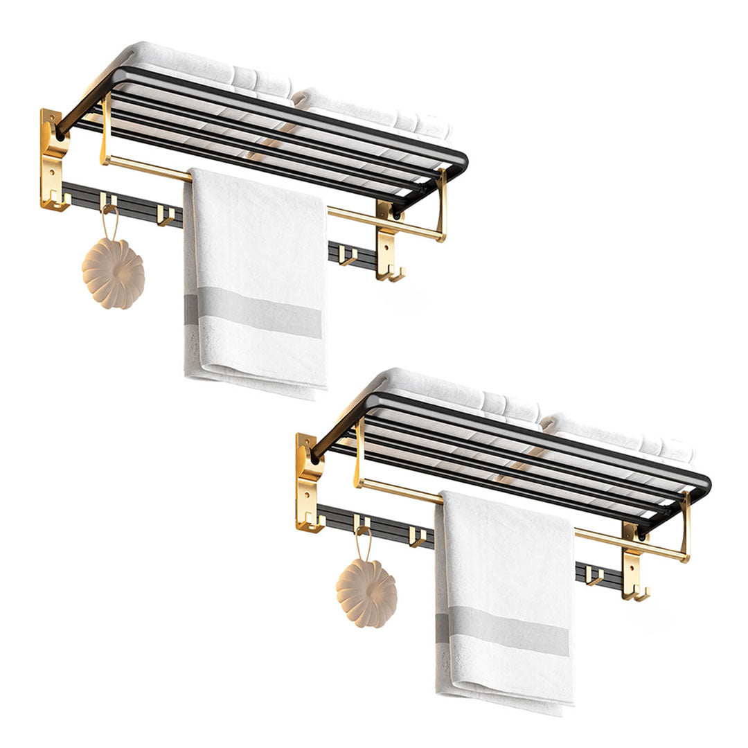 SOGA 2X 63cm Wall-Mounted Double Pole Towel Holder Bathroom Organiser Rail Hanger with Hooks LUZ-TAN1011X2