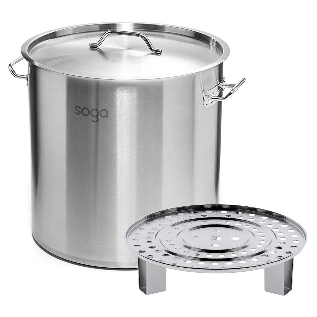 SOGA 21L Stainless Steel Stock Pot with One Steamer Rack Insert Stockpot Tray • LUZ-StockPot30CM-1XRack28CM