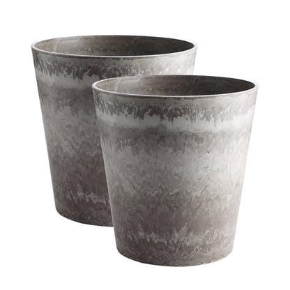 SOGA 2X 32cm Rock Grey Round Resin Plant Flower Pot in Cement Pattern Planter Cachepot for Indoor Home Office • LUZ-FPotE3264X2