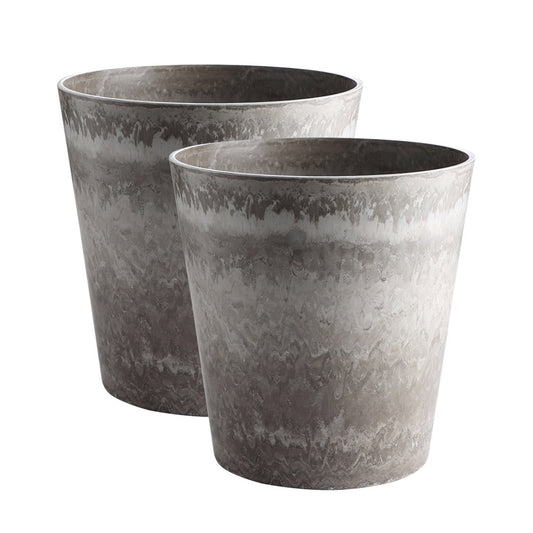 SOGA 2X 32cm Rock Grey Round Resin Plant Flower Pot in Cement Pattern Planter Cachepot for Indoor Home Office • LUZ-FPotE3264X2