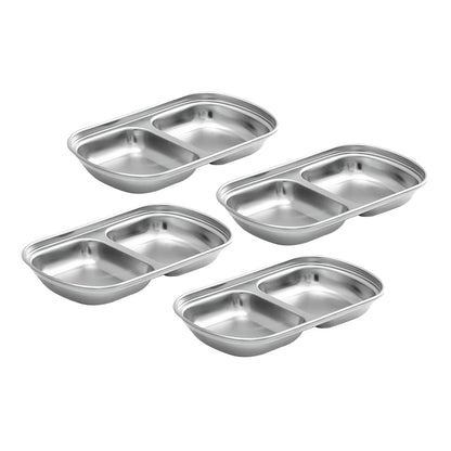 SOGA 15cm Silver Sauce Pan with Two Compartments Divided Sauce Dish Kitchen Essential • LUZ-VICPlate46