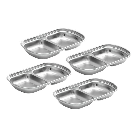 SOGA 15cm Silver Sauce Pan with Two Compartments Divided Sauce Dish Kitchen Essential • LUZ-VICPlate46
