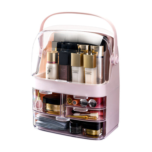 SOGA 3 Tier Pink Countertop Makeup Cosmetic Storage Organiser Skincare Holder Jewelry Storage Box with Handle LUZ-BathC104