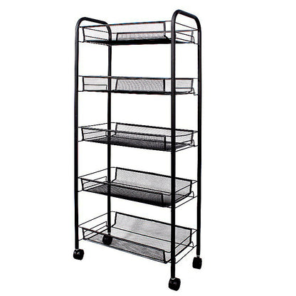 SOGA 5 Tier Steel Black Bee Mesh Kitchen Cart Multi-Functional Shelves Portable Storage Organizer with Wheels • LUZ-KitchenXY038