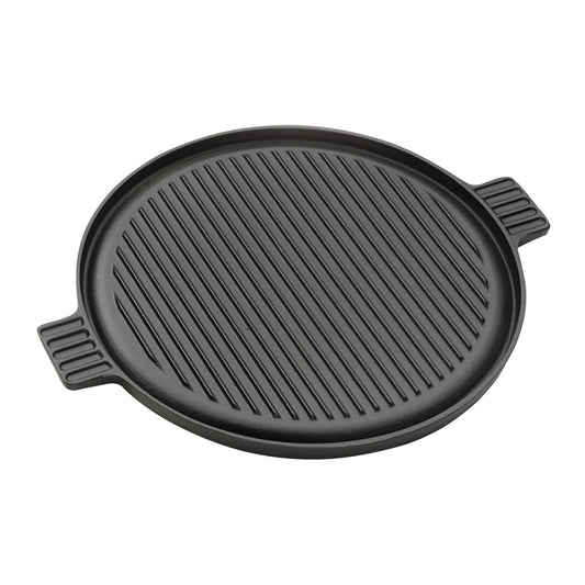 SOGA 43cm Round Ribbed Cast Iron Frying Pan Skillet Steak Sizzle Platter with Handle • LUZ-ZPai002