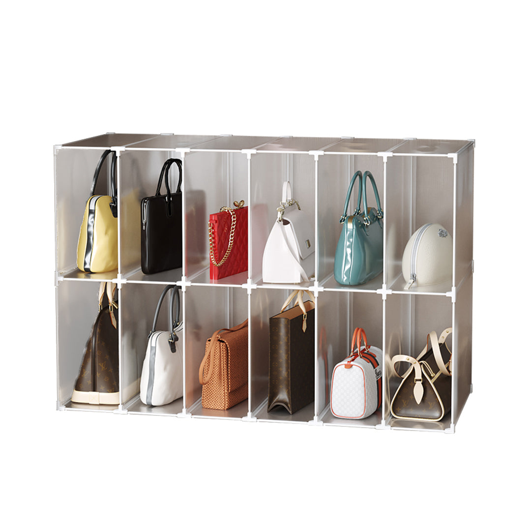 SOGA 12-Cube Portable Bag Box Foldable Cubby DIY Organiser Tote Clutch Purse Space Saving Shelf Cabinet • LUZ-BagBox055
