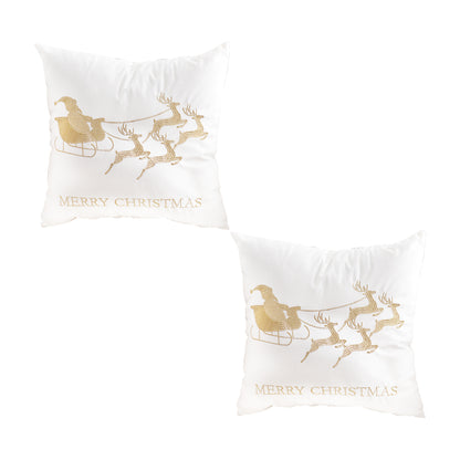 SOGA 2X 45cm Throw Pillow White with Golden Christmas Sleigh Design Festive Holiday Square Cushion Decor LUZ-FrenchCushion269X2