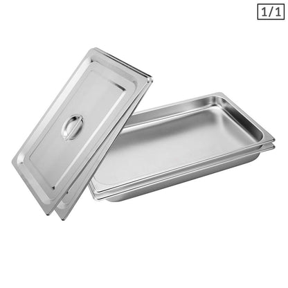 SOGA 2X Gastronorm GN Pan Full Size 1/1 GN Pan 4cm Deep Stainless Steel Tray With Lid • LUZ-GP5402wLidX2A