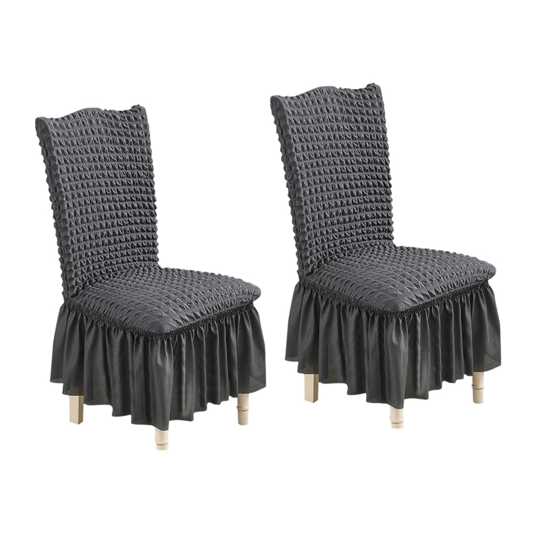 SOGA 2X Dark Grey Chair Cover Seat Protector with Ruffle Skirt Stretch Slipcover Wedding Party Home Decor • LUZ-Chaircov25EX2