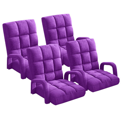 SOGA 4X Foldable Lounge Cushion Adjustable Floor Lazy Recliner Chair with Armrest Purple • LUZ-LoungeArmPurpleX4