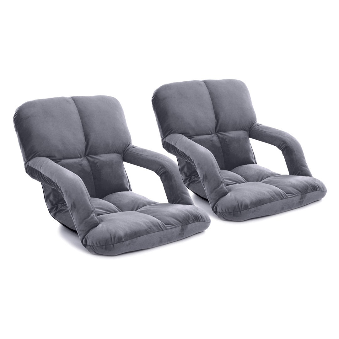 SOGA 2X Foldable Lounge Cushion Adjustable Floor Lazy Recliner Chair with Armrest Grey • LUZ-LoungeKidGreyX2