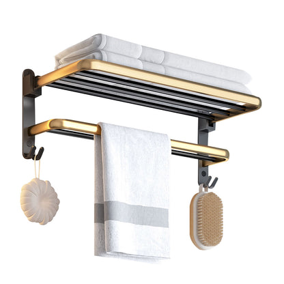 SOGA 62cm Wall-Mounted Double Pole Towel Holder Bathroom Organiser Rail Hanger with Hooks • LUZ-TAN1012