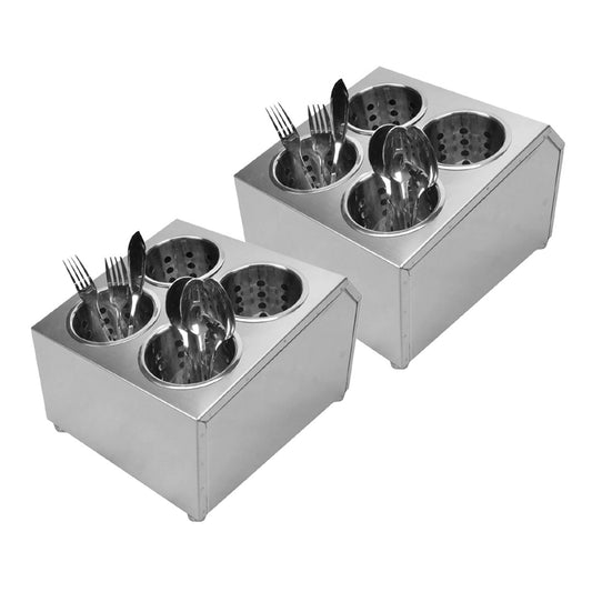 SOGA 2X 18/10 Stainless Steel Commercial Conical Utensils Square Cutlery Holder with 4 Holes • LUZ-CutleryHolder4604X2