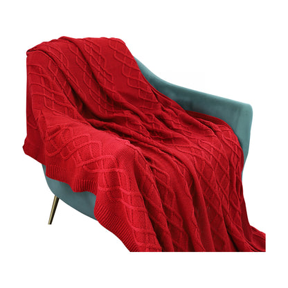 SOGA 130x180cm Throw Blanket Red Christmas Chunky Yarn Woven Decorative Cozy Knit for Holiday Home Decor • LUZ-Blanket936