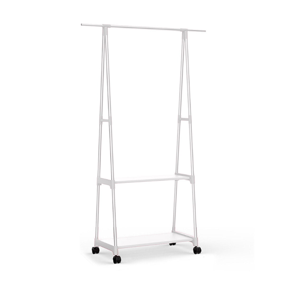 SOGA 2-in-1 Organiser Clothes Shoe Rack Space-Saving Triangular Storage with Wheels White • LUZ-Rack0013