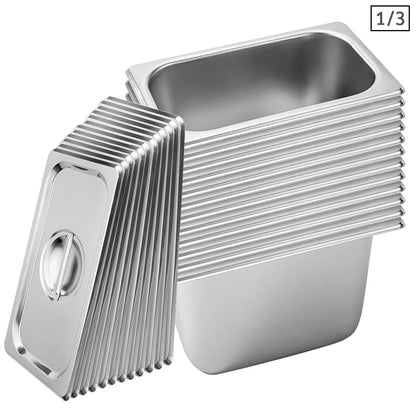 SOGA 12X Gastronorm GN Pan Full Size 1/3 GN Pan 20cm Deep Stainless Steel Tray With Lid • LUZ-GP5444wLidX12