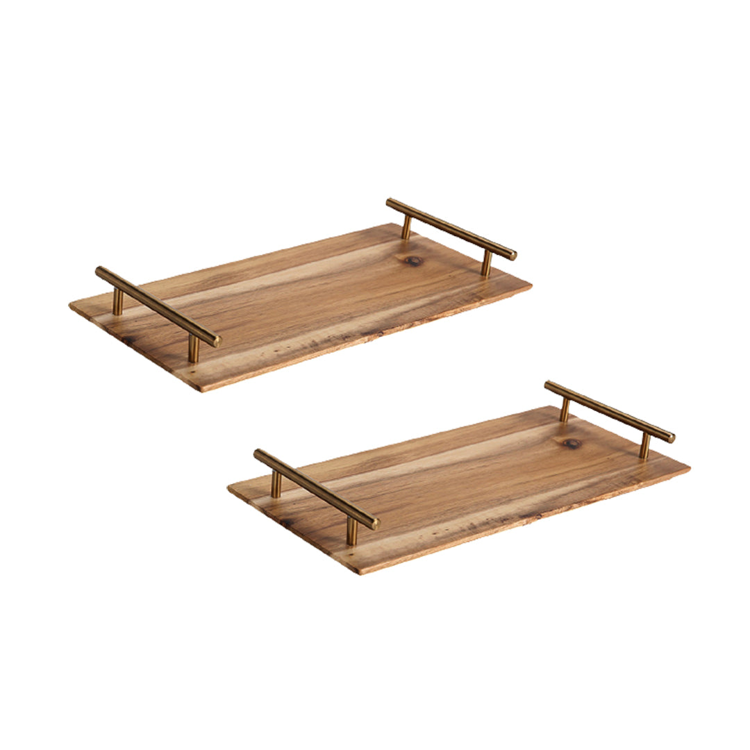 SOGA 2X 36cm Brown Rectangle Wooden Acacia Food Serving Tray Charcuterie Board Centerpiece  Home Decor • LUZ-WodC235X2