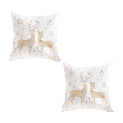 SOGA 2X 45cm Throw Pillow White with Golden Christmas Reindeer Festive Cushion for Cozy Winter Decor • LUZ-FrenchCushion268X2