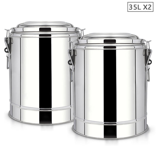 SOGA 2X 35L Stainless Steel Insulated Stock Pot Hot & Cold Beverage Container • LUZ-InsulatedPot3204X2