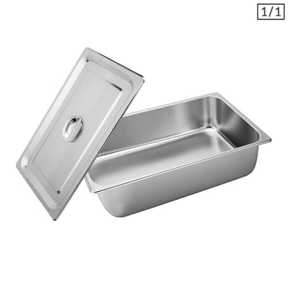 SOGA Gastronorm GN Pan Full Size 1/1 GN Pan 15cm Deep Stainless Steel Tray With Lid • LUZ-GP5405wLidX1