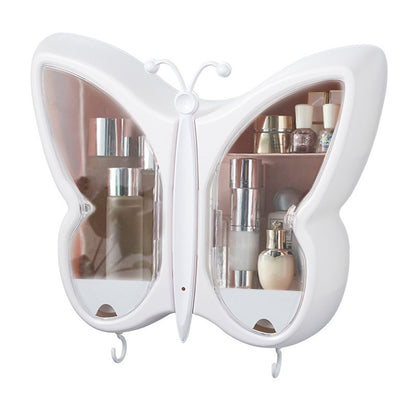 SOGA White Butterfly Shape Wall-Mounted Makeup Organiser Dustproof Waterproof Bathroom Storage Box Home Decor • LUZ-BathG310
