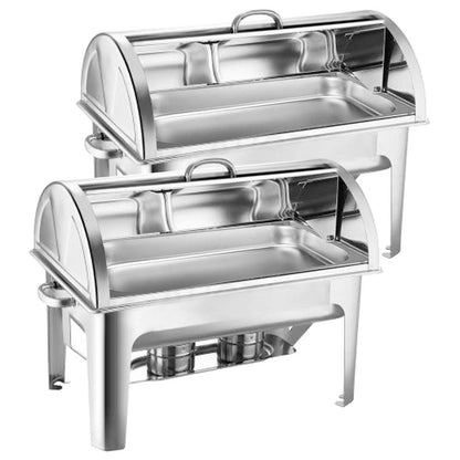 SOGA 2X 9L Stainless Steel Full Size Roll Top Chafing Dish Food Warmer • LUZ-ChafingDish8231X2