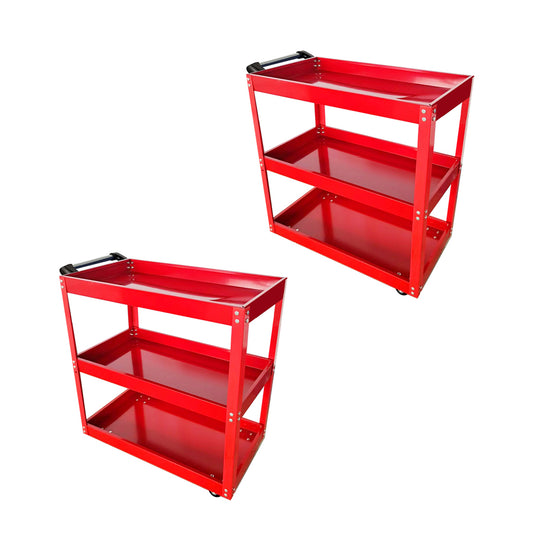 SOGA 2X 3 Tier Tool Storage Cart Portable Service Utility Heavy Duty Mobile Trolley Red • LUZ-ToolCart604X2
