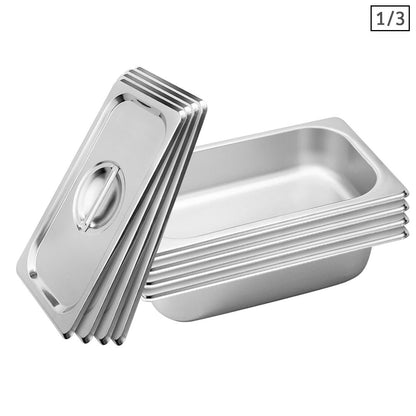 SOGA 4X Gastronorm GN Pan Full Size 1/3 GN Pan 6.5 cm Deep Stainless Steel Tray With Lid • LUZ-GP5415wLidX4