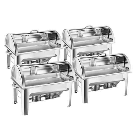 SOGA 4X 9L Stainless Steel Full Size Roll Top Chafing Dish Food Warmer • LUZ-ChafingDish8231X4