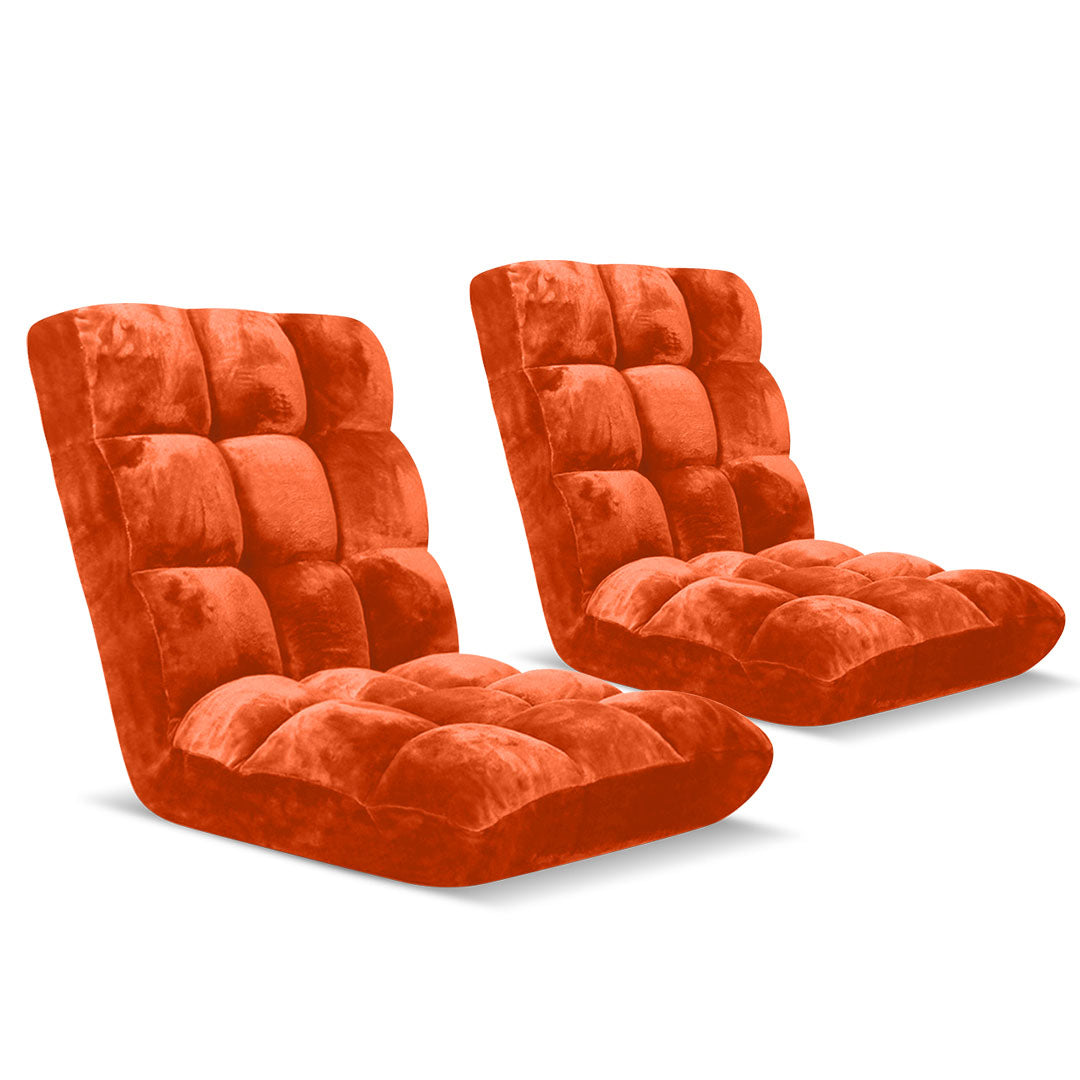 SOGA 2X Floor Recliner Folding Lounge Sofa Futon Couch Folding Chair Cushion Orange • LUZ-LoungeChairOrangeX2