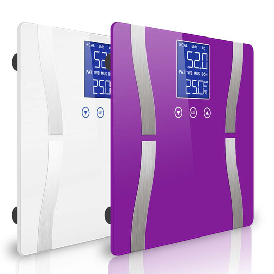 SOGA 2X Digital Body Fat Scale Bathroom Scales Weight Gym Glass Water LCD Purple/White • LUZ-BodyFatScalePUR-WHT