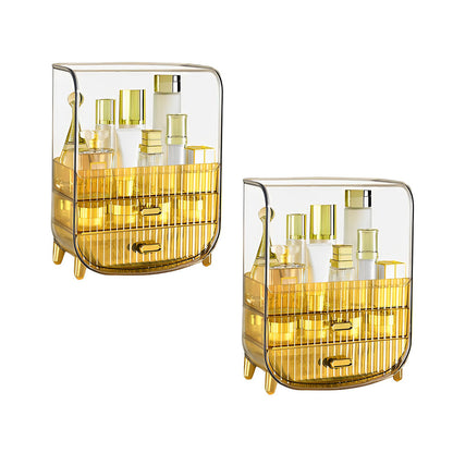 SOGA 2X 3 Tier Golden Yellow Multifunctional Countertop Cosmetic Storage Makeup Perfume Skincare Display Stand Shelf Drawer Type Organiser • LUZ-BathC126X2