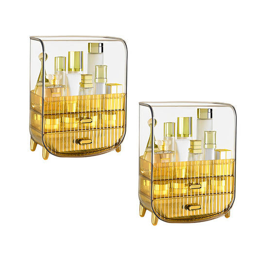 SOGA 2X 3 Tier Golden Yellow Multifunctional Countertop Cosmetic Storage Makeup Perfume Skincare Display Stand Shelf Drawer Type Organiser • LUZ-BathC126X2
