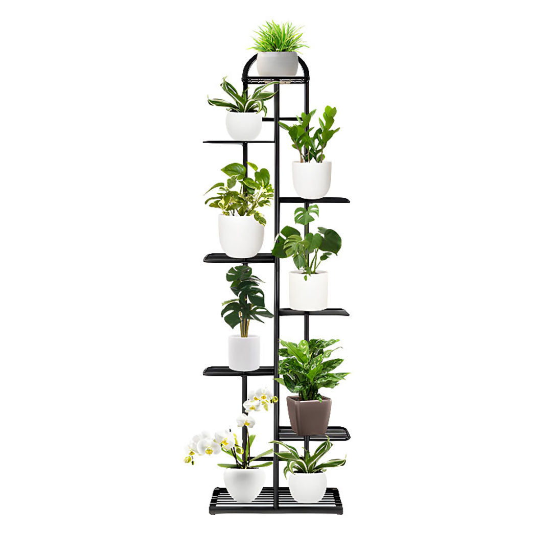 SOGA 8 Tier 9 Pots Black Metal Plant Stand Flowerpot Display Shelf Rack Indoor Home Office Decor • LUZ-FPotH06