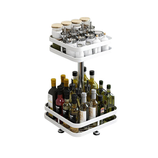 SOGA 2 Tier Steel White Square Rotating Multi-Function Kitchen Portable Storage Spice Seasoning Kitchen Countertop Organiser Shelf • LUZ-KitchenXY053WHT