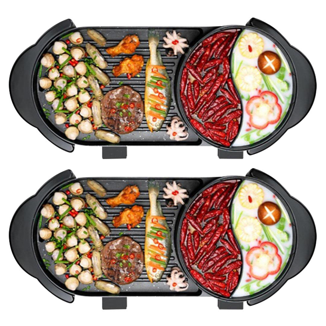 SOGA 2X 2  in 1 Electric Non-Stick BBQ Teppanyaki Grill Plate Steamboat Hotpot 2-8 Person • LUZ-SteamboatHotPotandGrillYuanYangX2