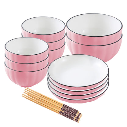 SOGA Pink Japanese Style Ceramic Dinnerware Crockery Soup Bowl Plate Server Kitchen Home Decor Set of 12 • LUZ-BowlG119